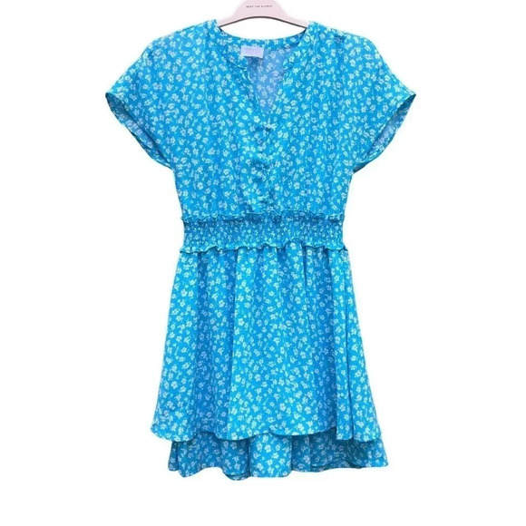 Sienna Sky Dresses & Skirts - Sienna Sky Women White Small Floral Aqua Blue Mini Dress Medium